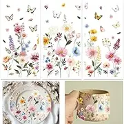 ORIGACH 3 Sheet Watercolor Wildflower & Butterflies Rub on Transfers for Crafts and Furniture Floral Home Decor Transfers Wall Art Decals for Bedroom Living Room Desk Table Decor, 6”x 12”