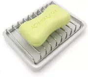Ceramic Soap Dish with Stainless Steel Drain Tray Self Draining C-white