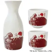 Godzilla Sake Bottle & Sake Cup Set A / Red Fuji and Hinomaru TOHO Godzilla JPN