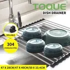 Roll Up Dish Rack Drainer Over Sink Stainless Steel Plate Holder Stand With Tray