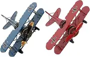 HAWILLOSCH 2pcs Vintage Iron Aircraft Models Retro Metal Biplane Ornaments for Desktop Decoration Home and Office Decor Compact Design for Living Room and Study