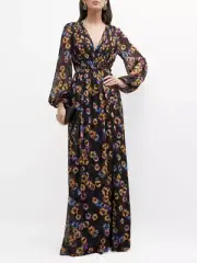 AIDAN MATTOX Pleated Floral Chiffon Gown Size 10US MSRP $350