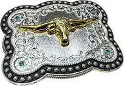 [Western Stakes] Cowboy Belt Buckles For Men Golden Longhorn High End Sliver Big Belt Buckles Men Western Cowboy Hand Crafted Custom Buckles Heavy Weight Gifts For Men, Gold, Silver, Black