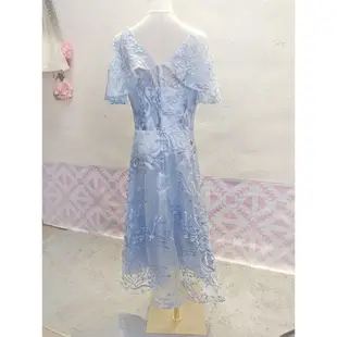 水藍冰雪奇緣刺繡網紗婚紗禮服伴娘服l~xl可穿CNTOP (7.7折)