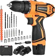 [SHAVINGFUN] Cordless Drill Driver,Electric Screwdriver Set with 2 Batteries 2.0Ah, 25+3 Torque, 24PCS Drill Bits, 2 Speed, LED Light for DIY Project - 45N.m Max Electric Screwdriver Drill Kit