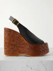 [Chloé] Chloé - Maxime Leather Slingback Platform Wedge Sandals - Black - IT39 IT 39 Black