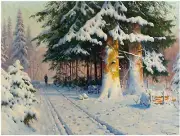 Winter Forest Tree Spruce Road Tile Mural Kitchen Wall Backsplash Marble Ceramic