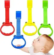 Playpen Pull Up Rings, 4 Pieces Odorless Cartoon Grasp Rings, Ergonomic Nursery Exercise Handles for Baby Crib, Play Yard and Home, or Travel, 23x9x2.5cm 30g Multicolor