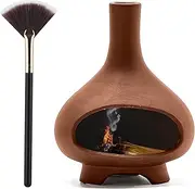 Palo Santo Holder Handmade Ceramics Incense Burner Chimney Dish Smudge Bowl for Palo Santo Sticks Sage Bundles with Brush(Brown) (combustion furnace)