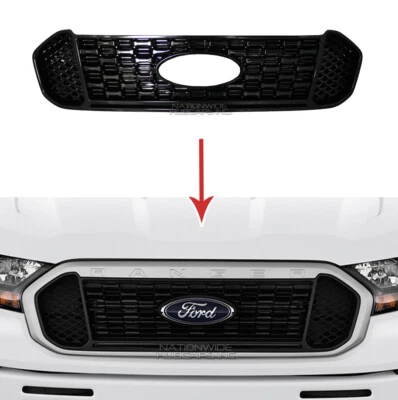 for 2019-2021 Ford Ranger XL XLT Black Grille Cover Overlay Front Grill Snap On