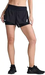 [2XU] Womens, Aero 2-in-1 4 Inch Shorts Black/Silver Reflective L
