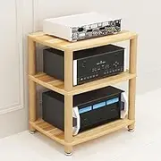 MegLob AV Media Stand, Audio Video HiFi Media Stand, Freestanding Media Storage Cabinet, Stereo Racks with Storage Corner Shelves, CD Player Video Game Console Shelf,Oak Color 60 * 48 * 67cm