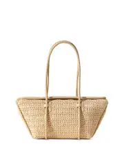 Hereu Leather Framed Raffia Shoulder Bag