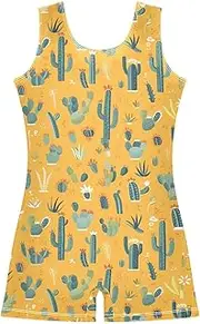 [FRODOTGV] Green Cacti Yellow Gymnastics Leotard for Girl Toddler Tumbling Outfit for Training, Yoga, Tumbling