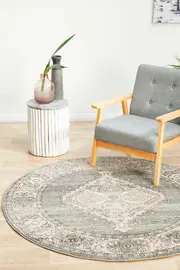 Abode Rug Culture Dark Grey & Dusty Pink Vintage Look Transitional Round Rug