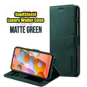 For Samsung Galaxy A11 Case, SupRShield Wallet Leather Flip Magnetic Stand Case Cover (Matte Green)