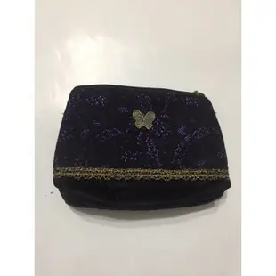 二手 anna sui 化妝包 紫底 黑色 蕾絲