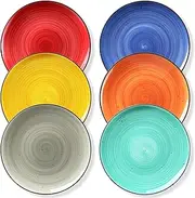 [Yedio] Dessert Plates, 8.9 Inch Porcelain Salad Plates, Round Plates for Kitchen, Appetizer, Pasta, Microwave, Oven, Dishwasher Safe, Modern Colorful, Hand Painted, Set of 6