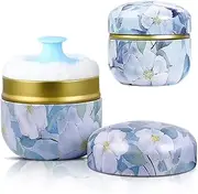 2 Pieces Body Powder Puff and Container Portable for Baby&Women Loose Powder Case Home Travel Powder Box (BLUE)