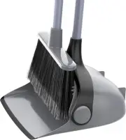 Broom and Dustpan Set with Adjustable Long Handle, Gray Upright Combo for Floor