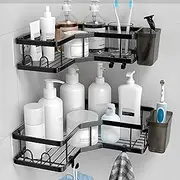 2 Pcs Shower Caddy Bathroom Shelves Adhesive Shower Corner Organizer Shelves No Drilling Stainless Steel Showers Storage Rack Holder for Bathroom Dorm and Kitchen