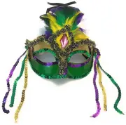 Mardi Gras Womens Mask - Sequin Feathers Purple Green Gold Masquerade Ball...