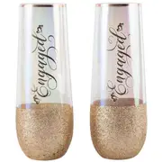 2pc Engaged Celebration 180ml Stemless Champagne Flute Drinking Glasses 16cm