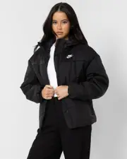 [Nike] Nike Women's Essential Classic Hooded Puffer Jacket in Black/White Size XS XS Black/White