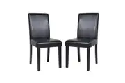 Set of 2 Black Leatherette Dining Chairs with Pine Legs