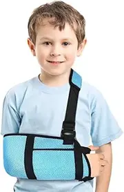 Child Arm Sling, Blue Pediatric Mesh Shoulder Immobilizer Kids Sling for Shoulder Injury Broken Wrist, Collarbone, Hand, Elbow, Rotator Cuff, Left or Right Arm, Small