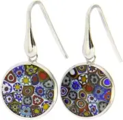 Authentic Italian Venice Murano Glass Earrings Millefiori Flower .925 Silver