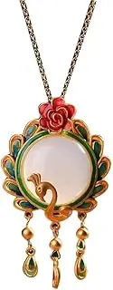 [KONGKNUANK] Necklaces For Women Jade pendant S925 Silver Gold-Plated with Natural Hetian Jade Enamel Peacock Tassel Necklace Pendant for Women Yoga Genuine