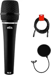 [HeiL] PR37 Large Diameter Hand-Held Vocal Microphone with Pop Filter & XLR Cable Bundle