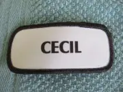 Cecil cloth name plate label patch 1.5"x3.5" White w/ black letters & Border New