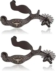 KUIDAMOS Horse Spurs 1Pair 4.65x3.45in,Carbon Steel Western Spur with Hand Carved Decoraation Boot Spurs for Men Retro Horse Spurs for Equestrian Training, Equestrian Competition