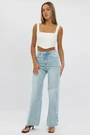 Denim Wide Leg Jeans Ribbon detail - Size 16XL, Women's Wide Leg Jean