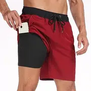 [Generic] Mens Swim Trunks with Compression Liner Boardshorts Quick Dry Bathing Suit Lightweight Swimwear Swimming Shorts