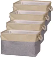 Set of 4 Large Storage Basket Bin, Foldable Storage Cube Box Canvas Fabric Colla