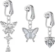 [Crdifu] Fake Belly Button Piercing Clips On No Piercing Fake Belly Button Ring Fake Piercing Silver Gold Pack of 3
