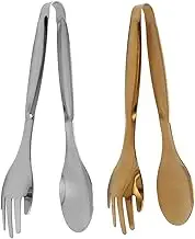 Baxnore 2PCS Serving Tongs, Stainless Steel Salad Tongs, Small Spoon Fork Tongs, Rustproof Salad Serving Tongs, Spoon Fork Salad Tongs for Pastry Buffet