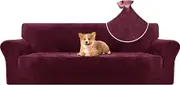 CYCMACO Thick Velvet Sofa Cover, Stretch, 4-Seater, Sofa Cover, Non-Slip with Armrests, Elastic Couch Cover, Universal Sofa Cover, Durable Sofa Cover for Pets, Cats, Dogs, Wine Red
