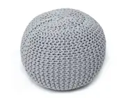 Hand Knitted Cotton Pouf 18" x 18" x 14" Ottoman 18"x18"x14" Light Grey