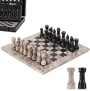 Marble Chess Set 10" Inches Oceanic and Black Handmade Chess Sets for Adults - Marble Board Game for Family with Storage Box & 2 Extra Queen, Ideal Travel Chess Set & Home Décor