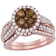 14k Rose Gold Round Brown Diamond Bridal Wedding Ring Set