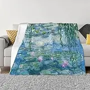 Monet Water Lilies Soft Blanket All Season Fuzzy Throw Warm Lightweight Blanket Flannel Blankets Fleece Throws for Bed Sofa Couch Travel Home Living Room Decor 80"x60"