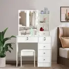Dressing Table with LED Mirror Modern Makeup Desk Vanity Table Set + Stool White