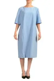 Hugo Boss Women's "Diwoma1" Sky Blue Wool Short Sleeve Pencil Dress US 14 IT 50