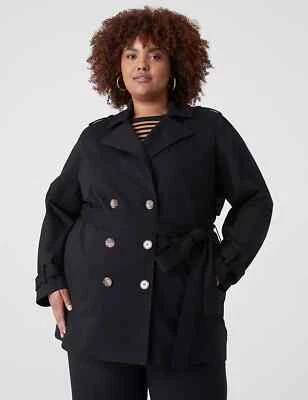 Lane Bryant Ponte Trench Coat Black Plus Size 18 NWT