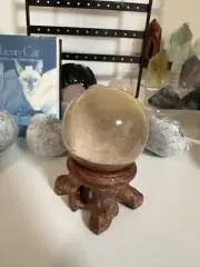 Natural Phantom Quartz Crystal Ball Sphere Specimen With WoodenStand