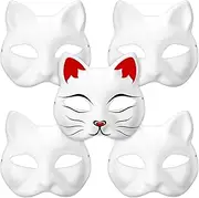 WRITWAA 5 pcs Blank Cat Masks White Paper Hand Painted Masquerade Masks for Halloween Cosplay and Costume Parties Craft Accessories